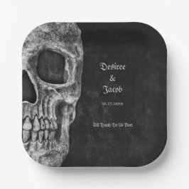 Gothic Half Skull Cool Black and White Grunge Papieren Bordje