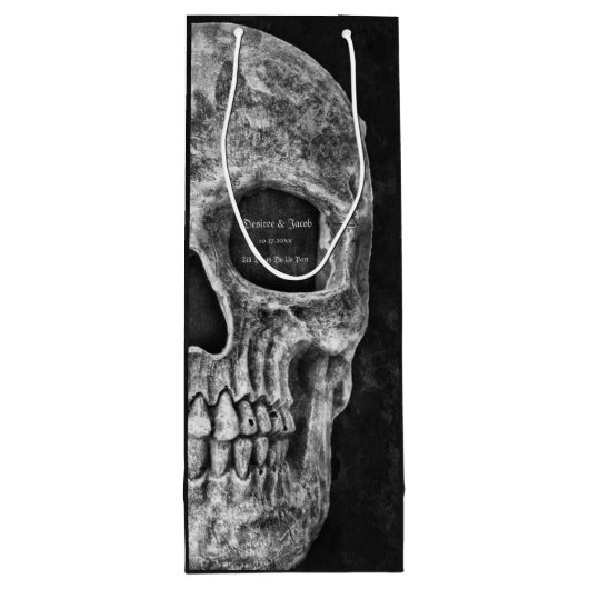 Gothic Half Skull Cool Black and White Grunge Wijn Cadeautas (Achterkant)