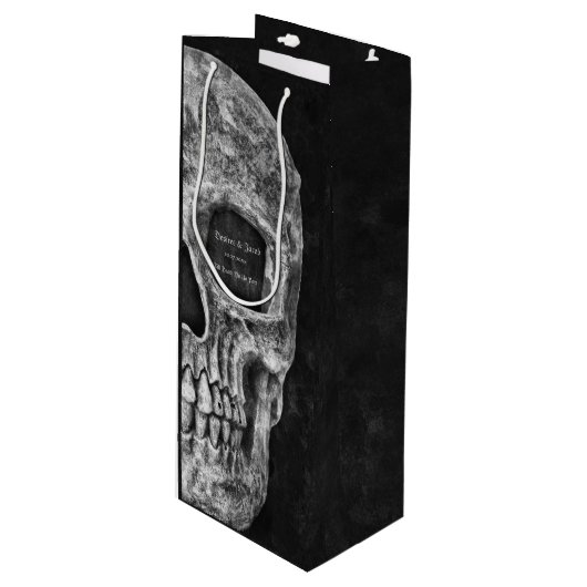 Gothic Half Skull Cool Black and White Grunge Wijn Cadeautas (Voorkant Gekanteld)