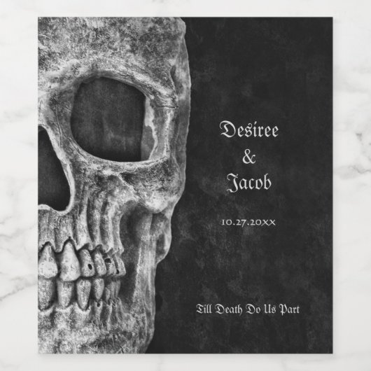 Gothic Half Skull Cool Black and White Grunge Wijn Etiket (Enkel label)