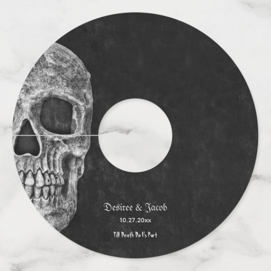 Gothic Half Skull Cool Black And White Grunge Wijnglaslabel (Voorkant)