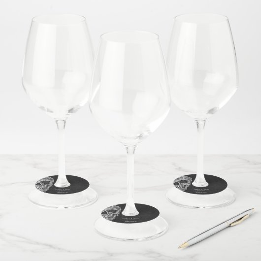 Gothic Half Skull Cool Black And White Grunge Wijnglaslabel (Set)