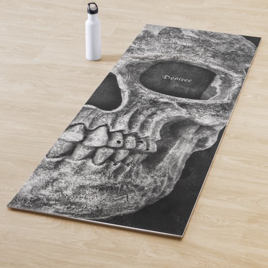 Gothic Half Skull Cool Black and White Grunge Yogamat (In situ)