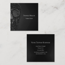 Gothic Half Skull Cool Grey Metallic Tattoo Shop Vierkante Visitekaartje