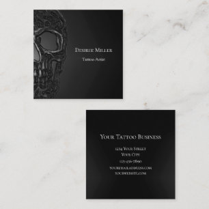 Gothic Half Skull Cool Grey Metallic Tattoo Shop Vierkante Visitekaartje
