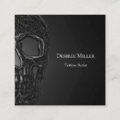 Gothic Half Skull Cool Grey Metallic Tattoo Shop Vierkante Visitekaartje (Voorkant)