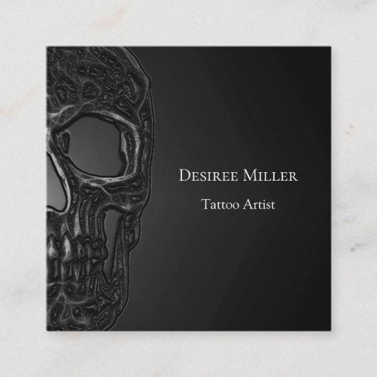 Gothic Half Skull Cool Grey Metallic Tattoo Shop Vierkante Visitekaartje (Voorkant)