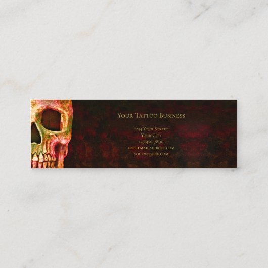 Gothic Half Skull Face Red Green Tattoo Shop Mini Visitekaartje (Achterkant)
