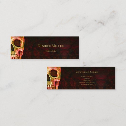 Gothic Half Skull Face Red Green Tattoo Shop Mini Visitekaartje (Voorkant / Achterkant)