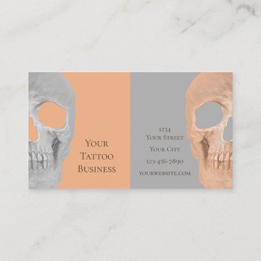 Gothic Half Skull Face Tan Grey Tattoo Shop Visitekaartje (Achterkant)