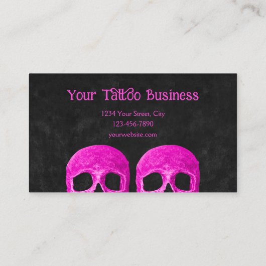 Gothic Half Skull Girly Roze Zwart Tattoo Shop Visitekaartje (Achterkant)