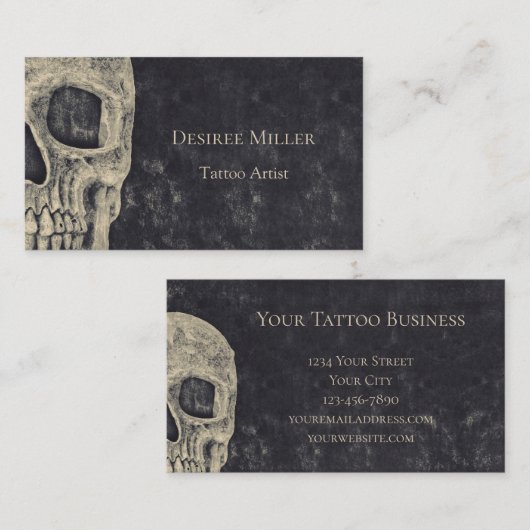 Gothic Half Skull Grey Beige Tattoo Artist Visitekaartje (Voorkant / Achterkant)