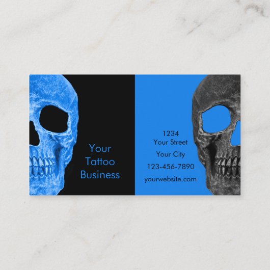 Gothic Half Skull Head Black Blue Tattoo Shop Visitekaartje (Achterkant)