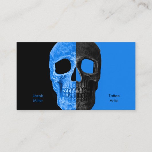 Gothic Half Skull Head Black Blue Tattoo Shop Visitekaartje (Voorkant)
