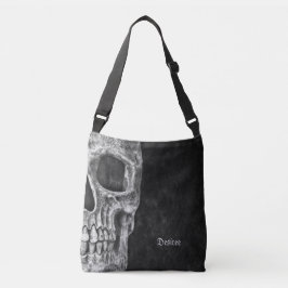 Gothic Half Skull Head Black en White Cool Grunge Crossbody Tas