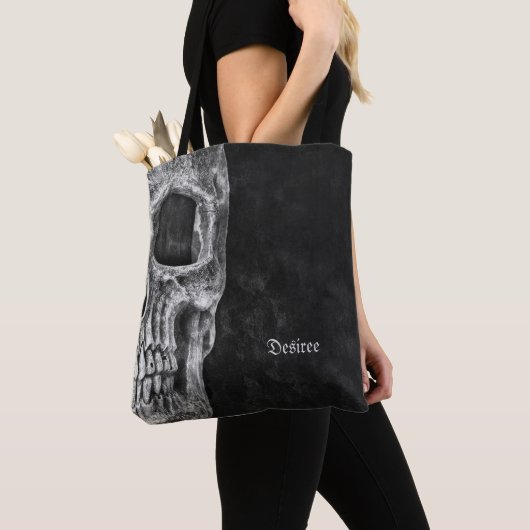 Gothic Half Skull Head Black en White Cool Grunge Tote Bag (Dichtbij)