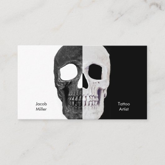 Gothic Half Skull Head Black en White Tattoo Shop Visitekaartje (Voorkant)