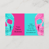Gothic Half Skull Head Blauwgroen Roze Tattoo Shop Visitekaartje (Achterkant)