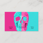 Gothic Half Skull Head Blauwgroen Roze Tattoo Shop Visitekaartje (Voorkant)