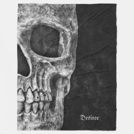 Gothic Half Skull Head Cool Black and White Grunge Fleece Deken