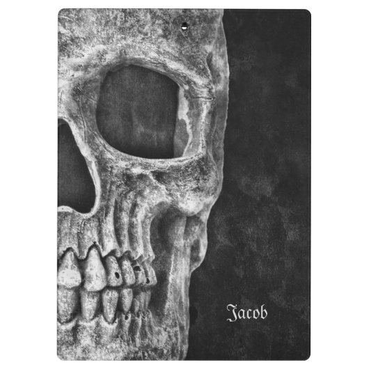 Gothic Half Skull Head Cool Black and White Grunge Klembord (Achterkant)