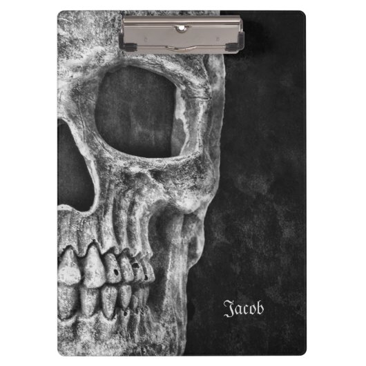 Gothic Half Skull Head Cool Black and White Grunge Klembord (Voorkant)