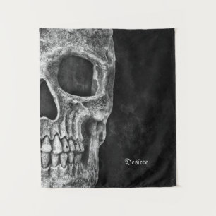 Gothic Half Skull Head Cool Black and White Grunge Wandkleed