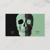 Gothic Half Skull Head Green Black Tattoo Shop Visitekaartje (Voorkant)