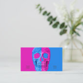 Gothic Half Skull Head Neon Blue Pink Tattoo Shop Visitekaartje (Staand voorkant)