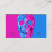Gothic Half Skull Head Neon Blue Pink Tattoo Shop Visitekaartje (Voorkant)