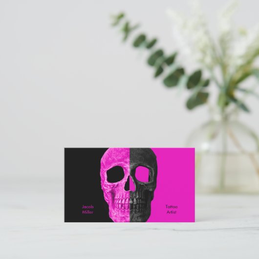 Gothic Half Skull Head roze Black Tattoo Shop Visitekaartje (Staand voorkant)