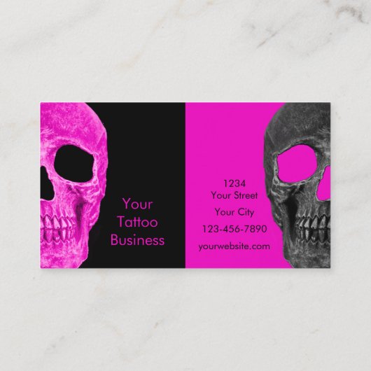 Gothic Half Skull Head roze Black Tattoo Shop Visitekaartje (Achterkant)