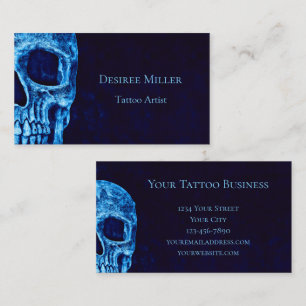 Gothic Half Skull Navy Blue Tattoo Artist Visitekaartje