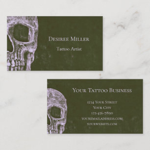 Gothic Half Skull Olive Green Grunge Tattoo Artist Visitekaartje