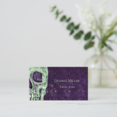 Gothic Half Skull Paars Green Tattoo Artist Visitekaartje (Staand voorkant)