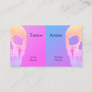 Gothic Half Skull Pink Blue Paars Tattoo Shop Bus Visitekaartje
