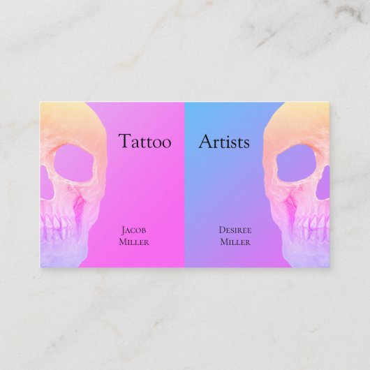 Gothic Half Skull Pink Blue Paars Tattoo Shop Bus Visitekaartje (Achterkant)