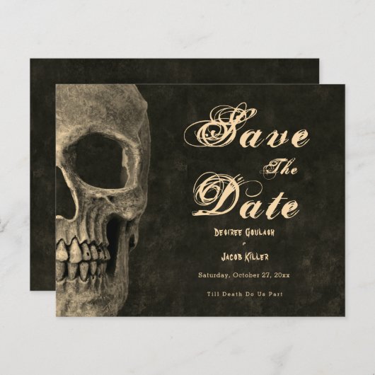 Gothic Half Skull Sepia Budget Save The Date (Voorkant / Achterkant)