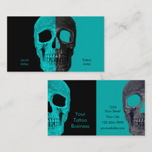 Gothic Half Skulls Blauwgroen Black Tattoo Shop Visitekaartje