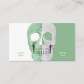 Gothic Half Skulls Pastel Green White Tattoo Shop Visitekaartje (Voorkant)
