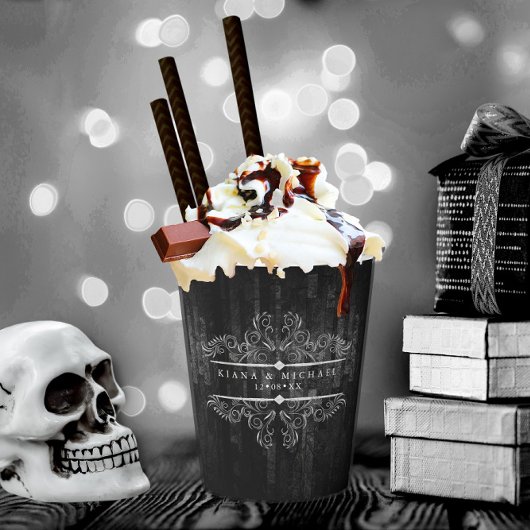 Gothic Hallowedding Scrollwork B&W ID866 Papieren Bekers