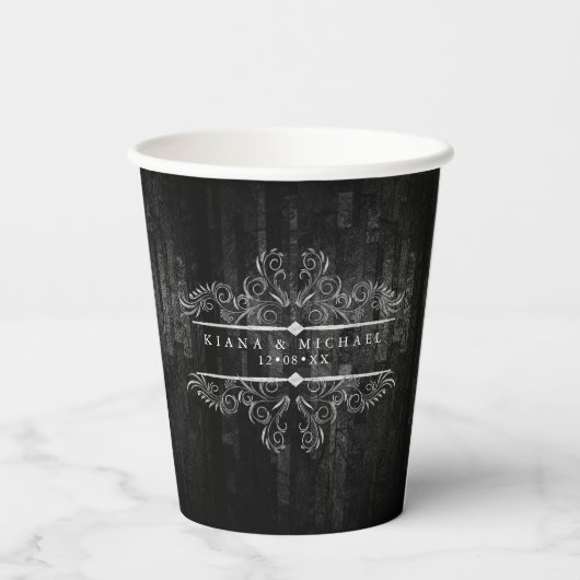 Gothic Hallowedding Scrollwork B&W ID866 Papieren Bekers (Achterkant)