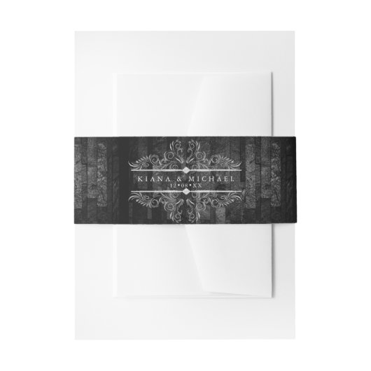 Gothic Hallowedding Scrollwork B&W ID866 Uitnodigingen Wikkel (Voorkant Voorbeeld)