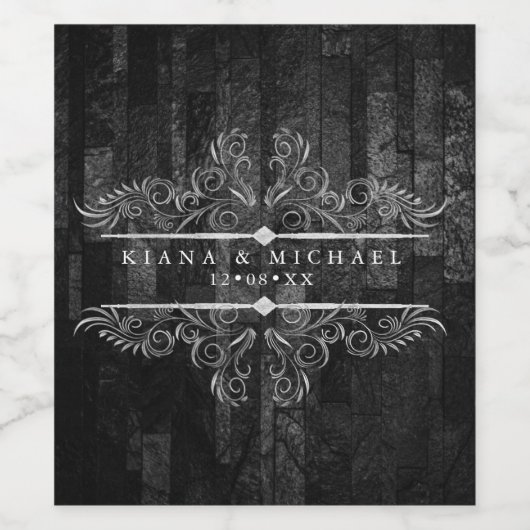 Gothic Hallowedding Scrollwork B&W ID866 Wijn Etiket (Enkel label)