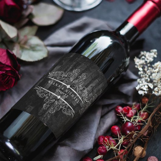 Gothic Hallowedding Scrollwork B&W ID866 Wijn Etiket