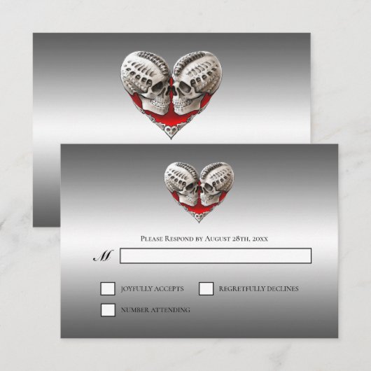 Gothic Halloween Alternative Wedding RSVP Card Kaartje (Voorkant / Achterkant)