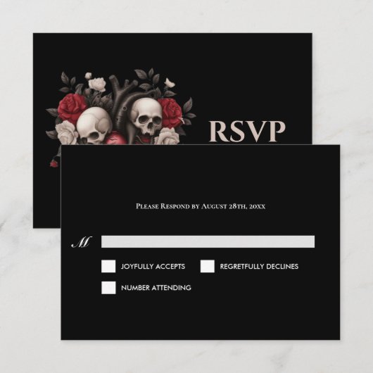 Gothic Halloween Alternative Wedding RSVP Card Kaartje (Voorkant / Achterkant)