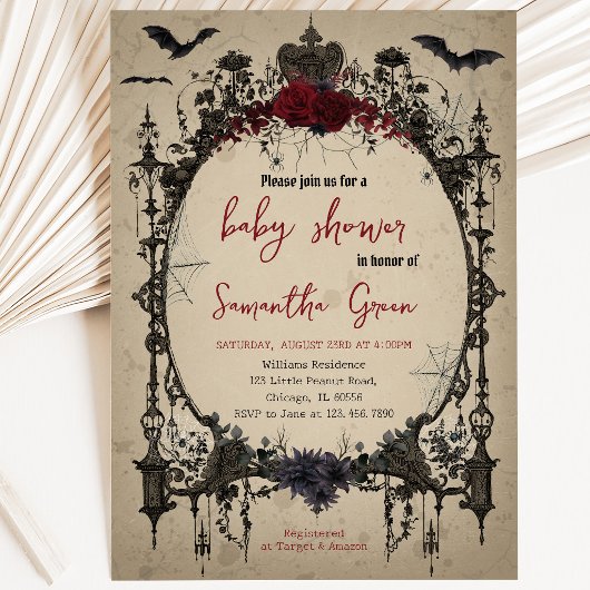 Gothic Halloween Baby Shower Kaart