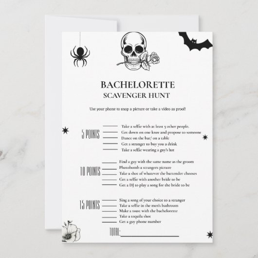 Gothic Halloween bachelorette Scavenger spel Kaart (Voorkant)