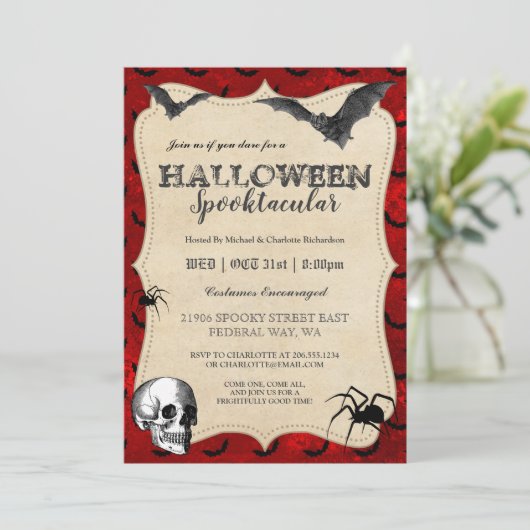  Gothic Halloween Bats Party - Uitnodiging (Staand voorkant)